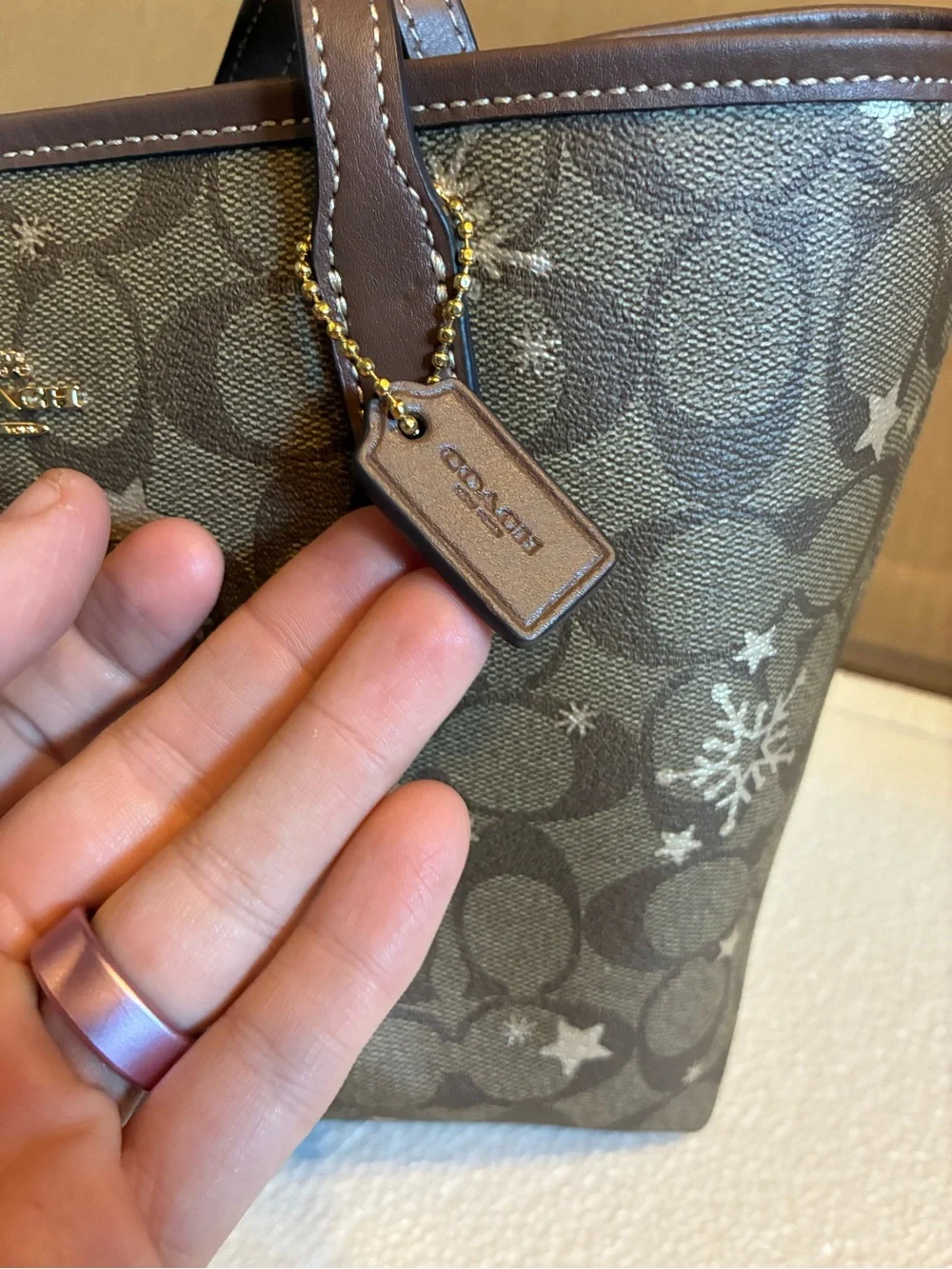 Coach Brown Signature Snowflake Tote and Zip Wristlet Set